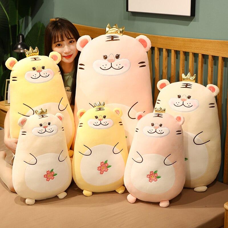 Lovely Crown Tiger Plush Toys Stuffed Soft Cute Animal Kawaii Pillows Sleeping Cushion For Kids Baby Birthday Gift