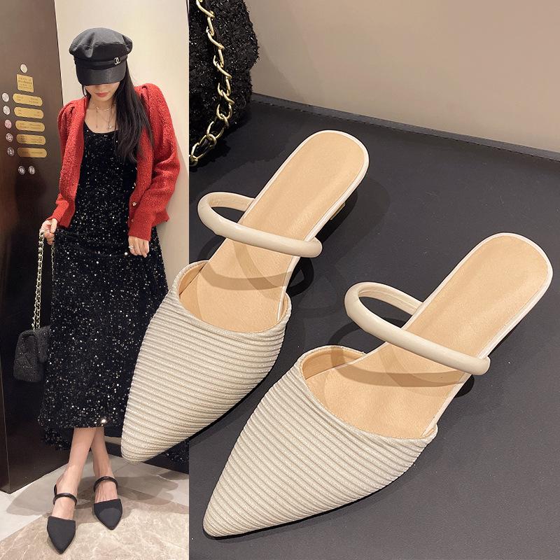 Wear two sandals 2025 spring and summer Internet celebrities new heel fashion comfortable breathable high heels versatile bag head slippers