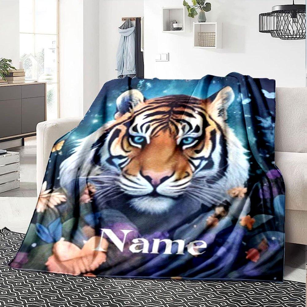 Tiger Print Home Customize Your Name Blankets Soft Comfortable Lightweight Blanket For Picnic Sofa Office Bed Living Room Ideal Gift For Friends And