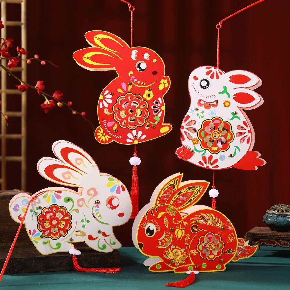 Cartoon Mid-Autumn Festival Lantern Antique Ancient Rabbit Flower Lantern Handmade Traditional Lantern DIY Material Package