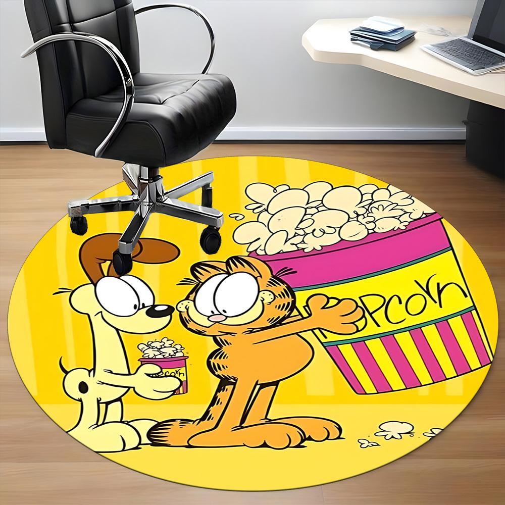 1pc Garfield Movie Night Office Round Area Rug, Bedroom Living Room Home Decor, Room Deco, Offic A1016098