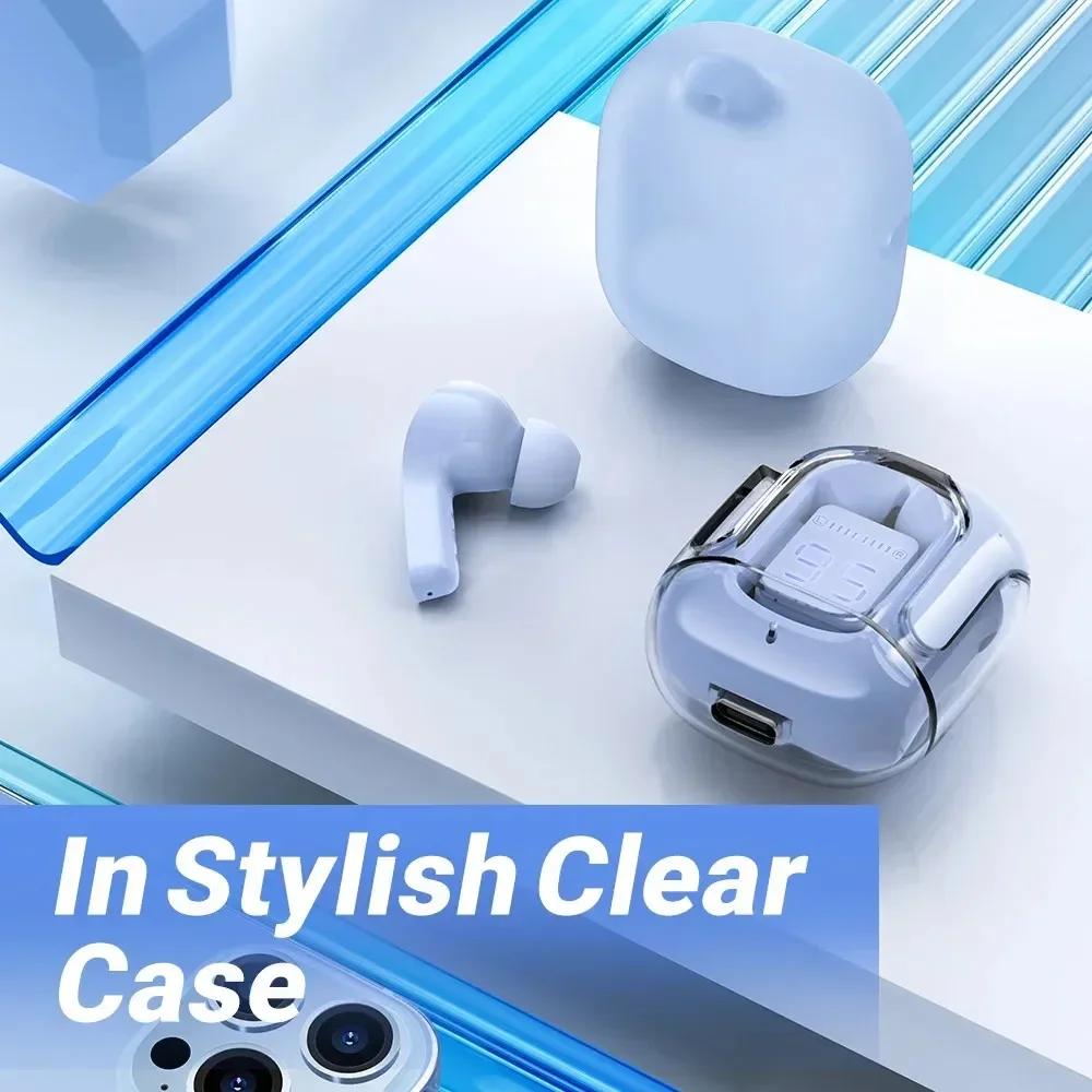 T2 Wireless Bluetooth Earphone Transparent HIFI Headphones LED Power Digital Display Stereo Sound Earphones for