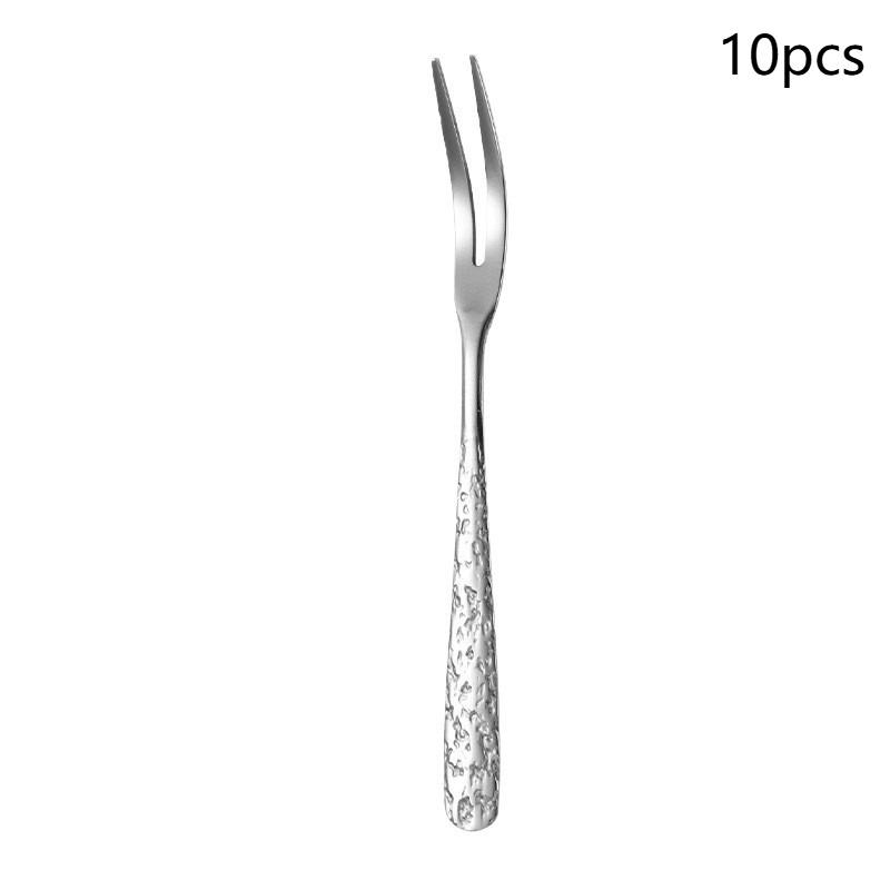 5/10Pcs Multi-Purpose Stainless Steel Fruit Forks, Ice Crack Thickened High-End Dessert Picks, For Family Gatherings And Dining