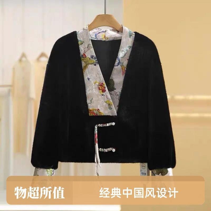 

Короткое пальто женское новое осенне-зимнее норковый велюр на дисковой застежке кожаный женский топ L 115----Within 70 kg New чёрный