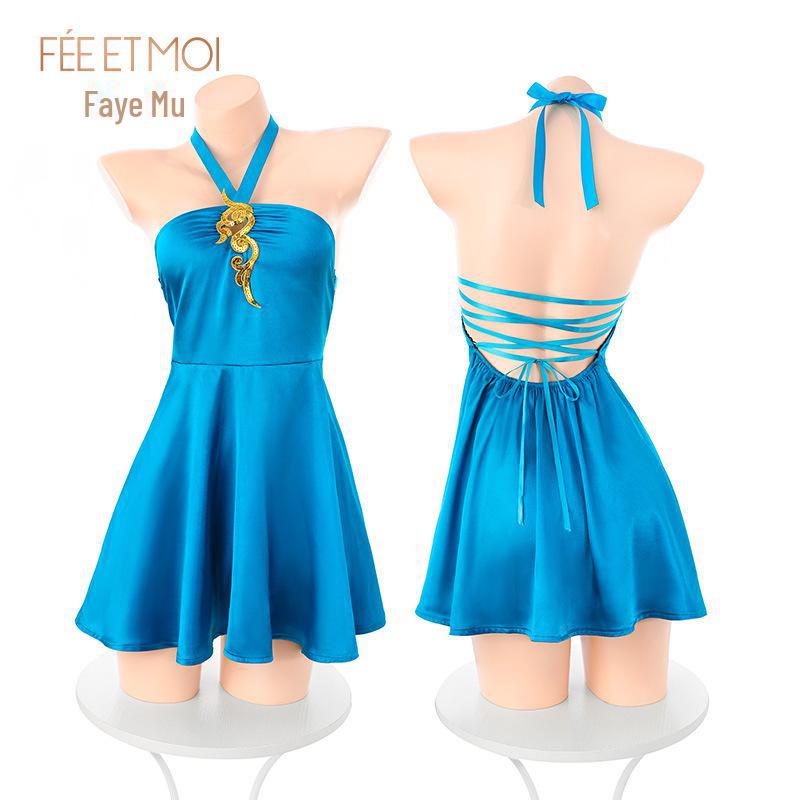 Feimu Ocean Heart Halter Neck Nightdress: Sexy Lingerie with Bare Back Temptation ZY6147