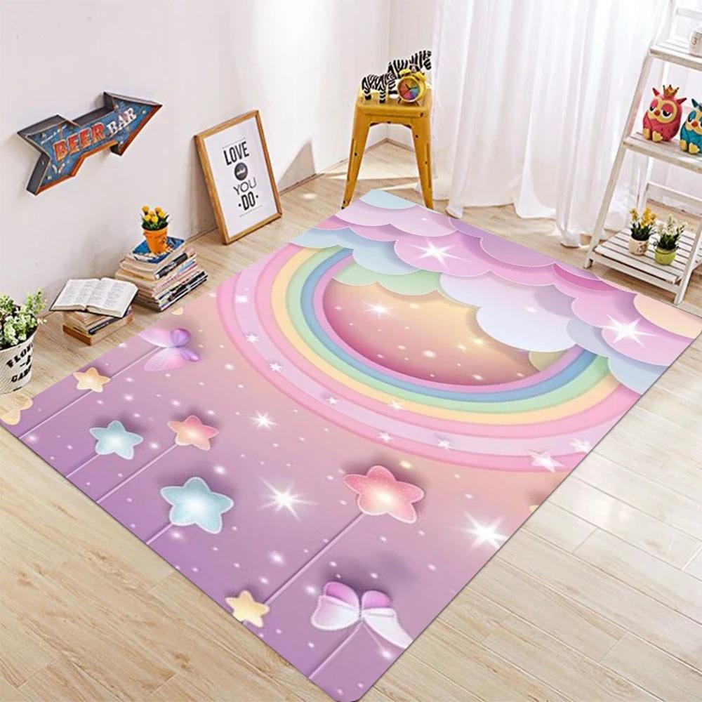 Cartoon Rainbow Cloud Kids Carpet Colorful Star Pattern Floor Mat Rug for Children's Bedroom Living Room Home Decoration