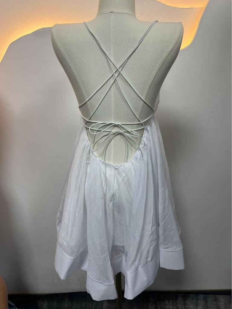 2026 Trendy European and American Women's V-Neck Backless Dress - Beach Holiday Style