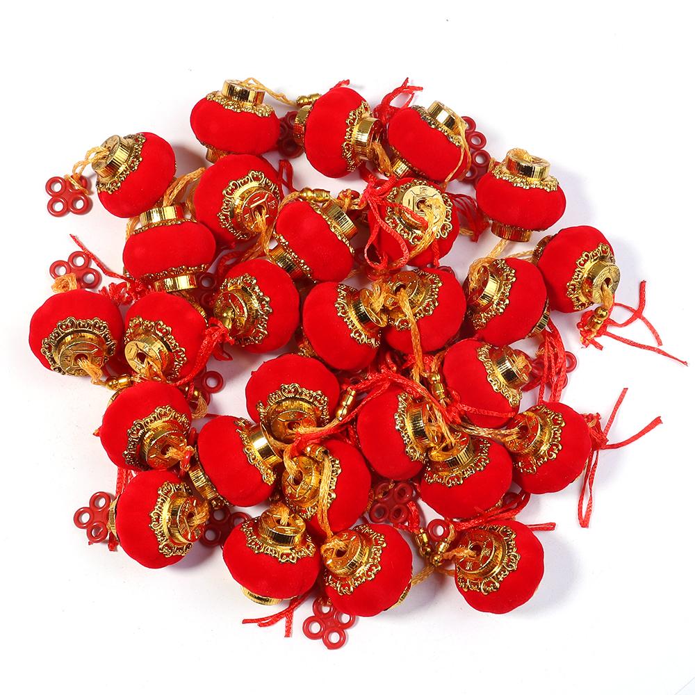 16/30pcs Red Small Lanterns Flocking Hanging Lantern Festive Lantern Pendants For Chinese New Year Spring Festival Home Decor