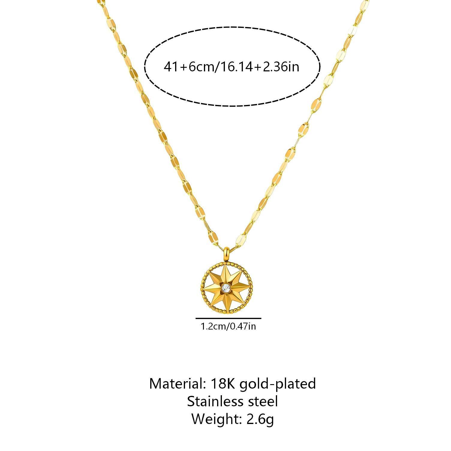 Elegant 18K Gold Plated Stainless Steel Eight-Pointed Star Pendant Necklace - Waterproof & Colorfast Jewelry. 18K