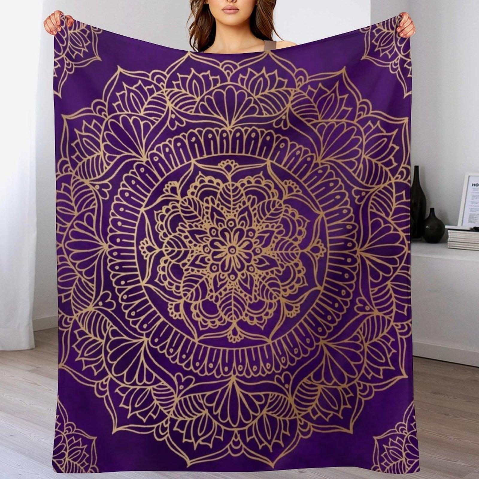 

Royal Purple and Gold Mandala Throw Blanket Reusable Durable Soft Blanket for All Seasons 102x76cm(40x30in)
