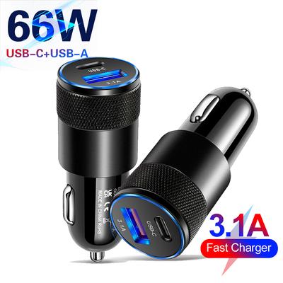 Chargeur de voiture USB 66 W Type C, adaptateur de charge rapide pour téléphone Xiaomi Huawei, adaptateur de voiture avec prise allume-cigare