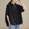 Hooded Women Summer  Loose Casual Zipper Short Sleeved T Shirt Fashion Sunscreen