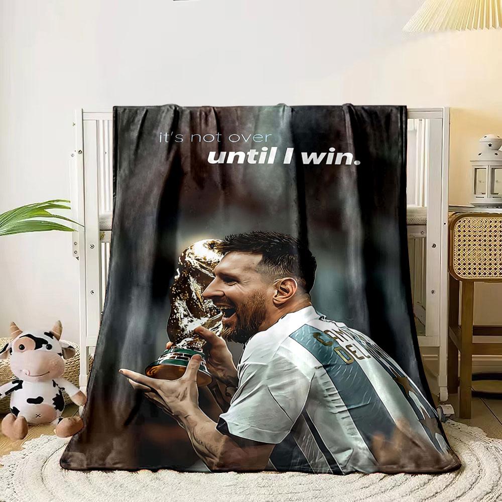 A football player holds a trophy with a motivational quote above. for all seasons blanket lunch break throw gift 80cm x 120cm