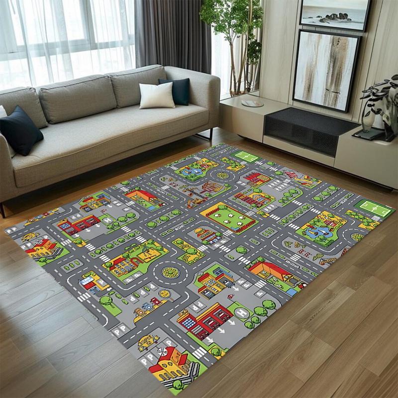 

Cute Car Track Play Rug Green Interactive Road Map Print NonSlip Floor Mat for Kids Room Playroom Nursery Toy Car Activity Mat 40X60CM