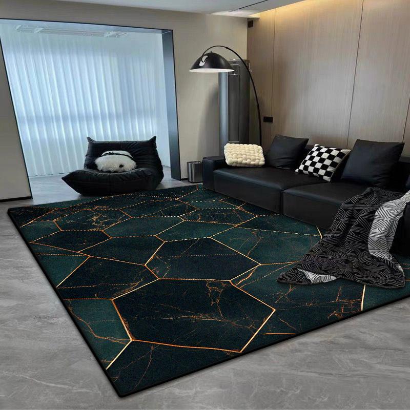 European Black Luxury Carpet for Living Room Geometric Decoration Bedroom Plush Rug Office Easy Clean Soft Floor Mat Non-slip