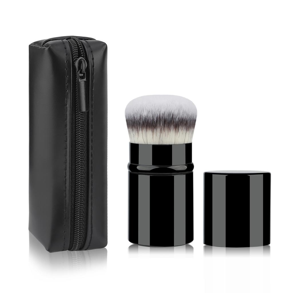 Convenient Travel Short Handle Retractable Makeup Brush with PU Zipper Bag Multifunctional Foundation Brush Honey Brush Beauty Tool
