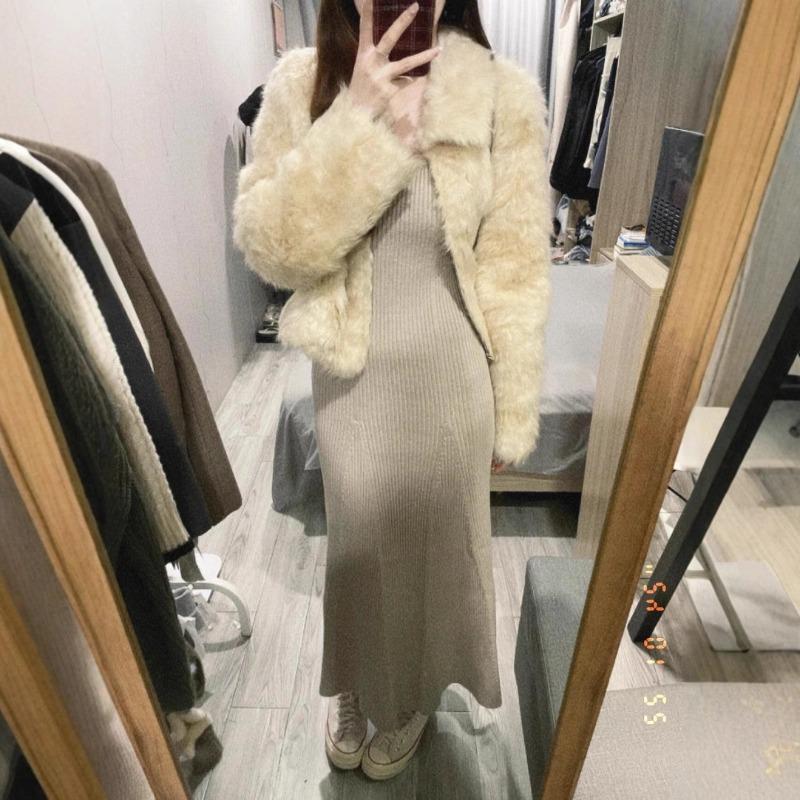 Square Collar Knitted Dress Women's Autumn and Winter High-end Temperament Imperial Sister Fan Slim-fitting Inside with Fishtail Skirt Sweater Skirt