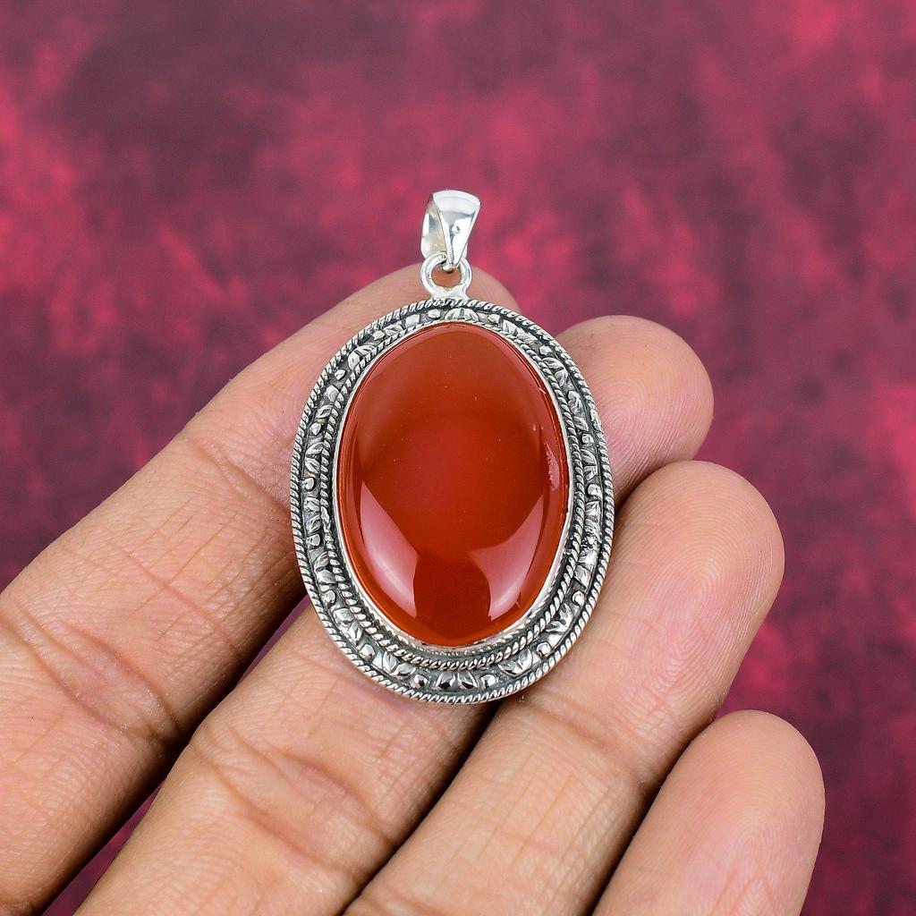 Karnelian 925 Massivt Sterlingsilver Hänge, Handgjort Ädelstenshänge Smycken, Gåvor Till Fru Helt Nytt Hänge