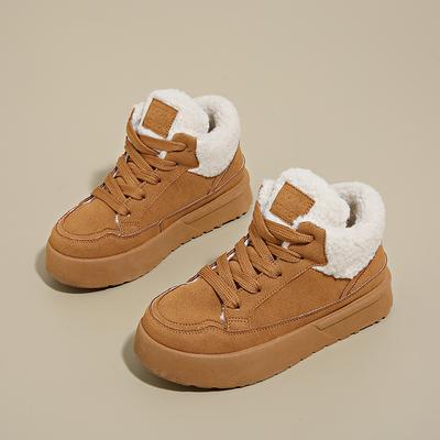 Fashion Casual Shoes for Women In Winter with Plush Low Top 2024 Versatile New Thick Soled Lace Up Warm Sports Shoes Platform Boots