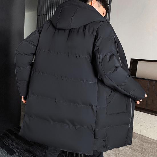 Men Cotton Coat Hooded Drawstring Long Sleeve Full Zipper Closure Cotton Jacket