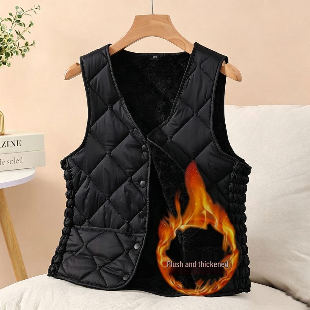 Women's 2025 Collarless Cotton Vest - Autumn/Winter Large Size Round Neck Waistcoat