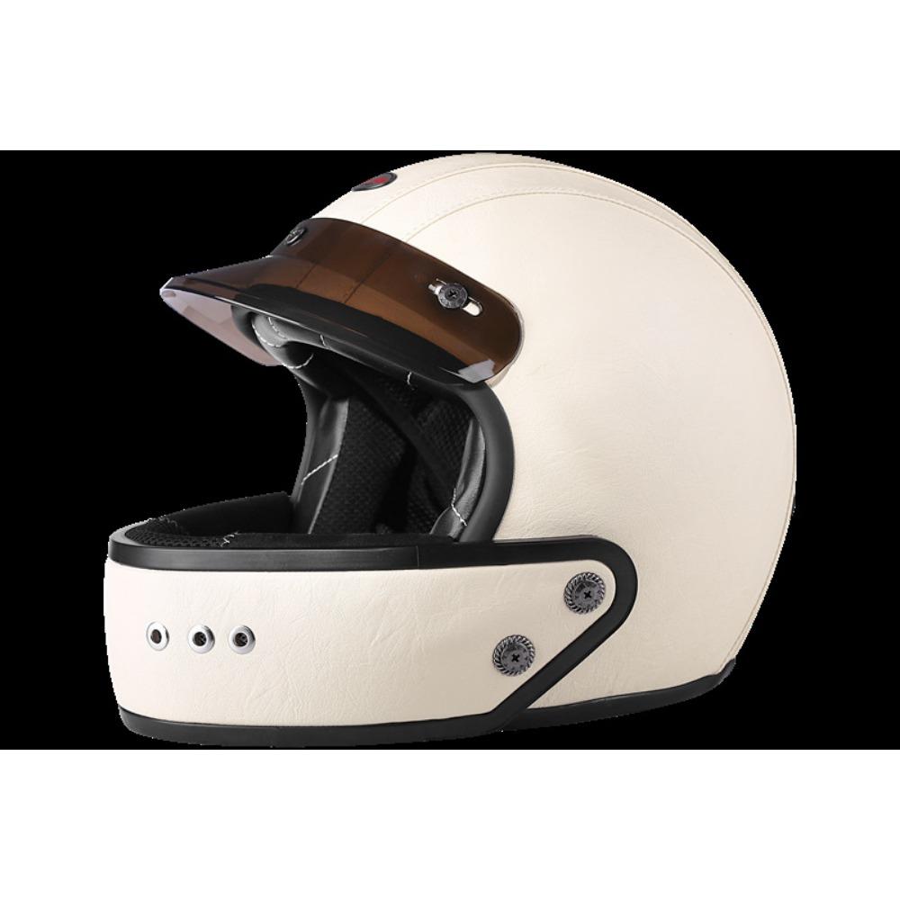 Vintage Helmet Leather Lined Motorcycle Full Helmet Removable Chin Locomotive Men's and Women's Lightweight Small Shell