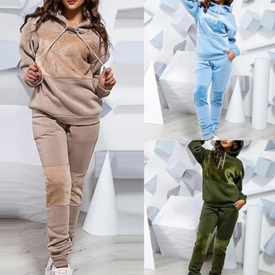 Women's /Winter Colour Sweatshirt Hooded Fashion Long Sleeve Two Piece Set