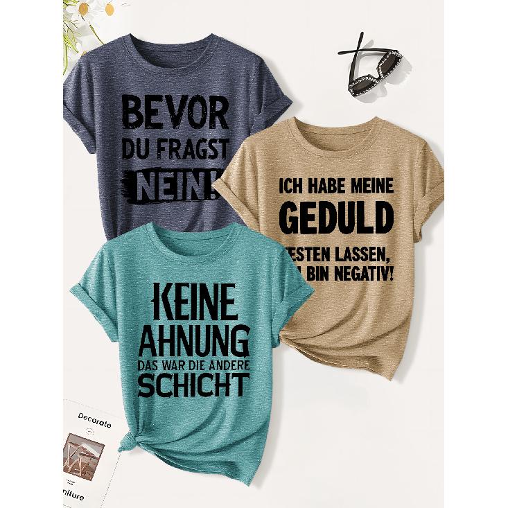 3 Pack of Women's Summer Tops | Grumpy Worker with a Sharp Tongue German Print T Shirt | Cute and Trendy Casual Round-neck Short-sleeve Suit | 2026