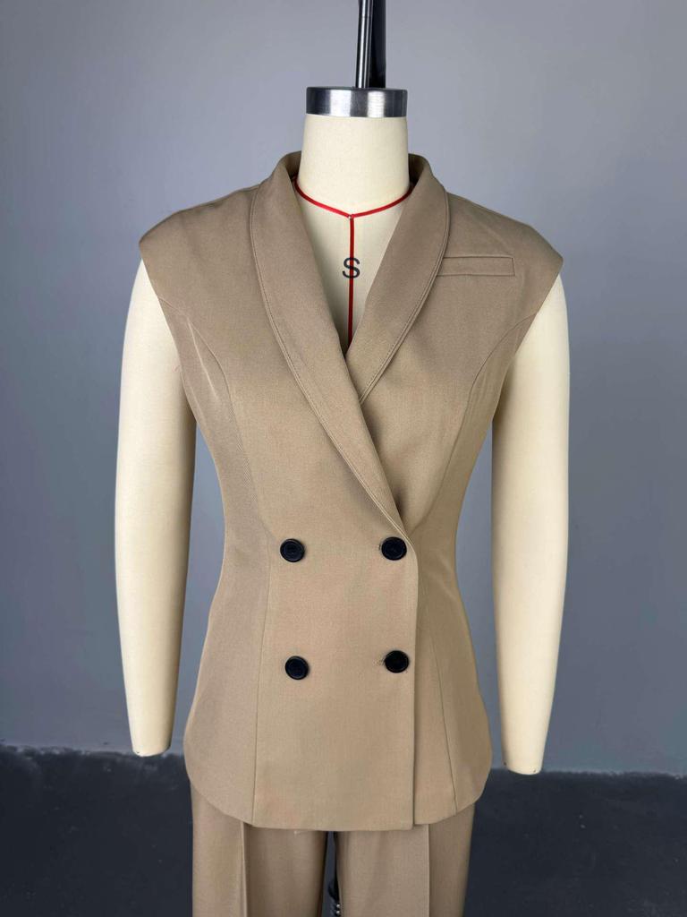 2025 Sommer Damen Doppelreiher Weste und Hose mit hoher Taille Set