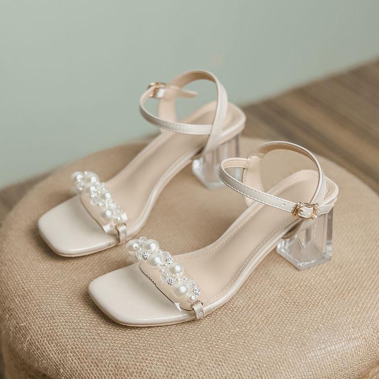Fashion Ladies Shoes High Heels Pearl Transparent Women's Sandals On Offer Chic and Elegant Daily Wholesale Comfort Designer Pvc Sandal
