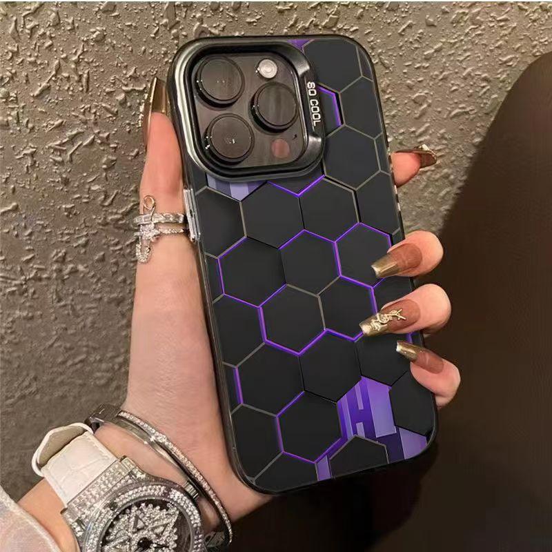 Fashion Technology Honeycomb Matte Phone Case For iPhone 16 15 14 13 12 11 ProMax Pro Plus XR XS 7 8 SE 3 Shockproof Laser Cover