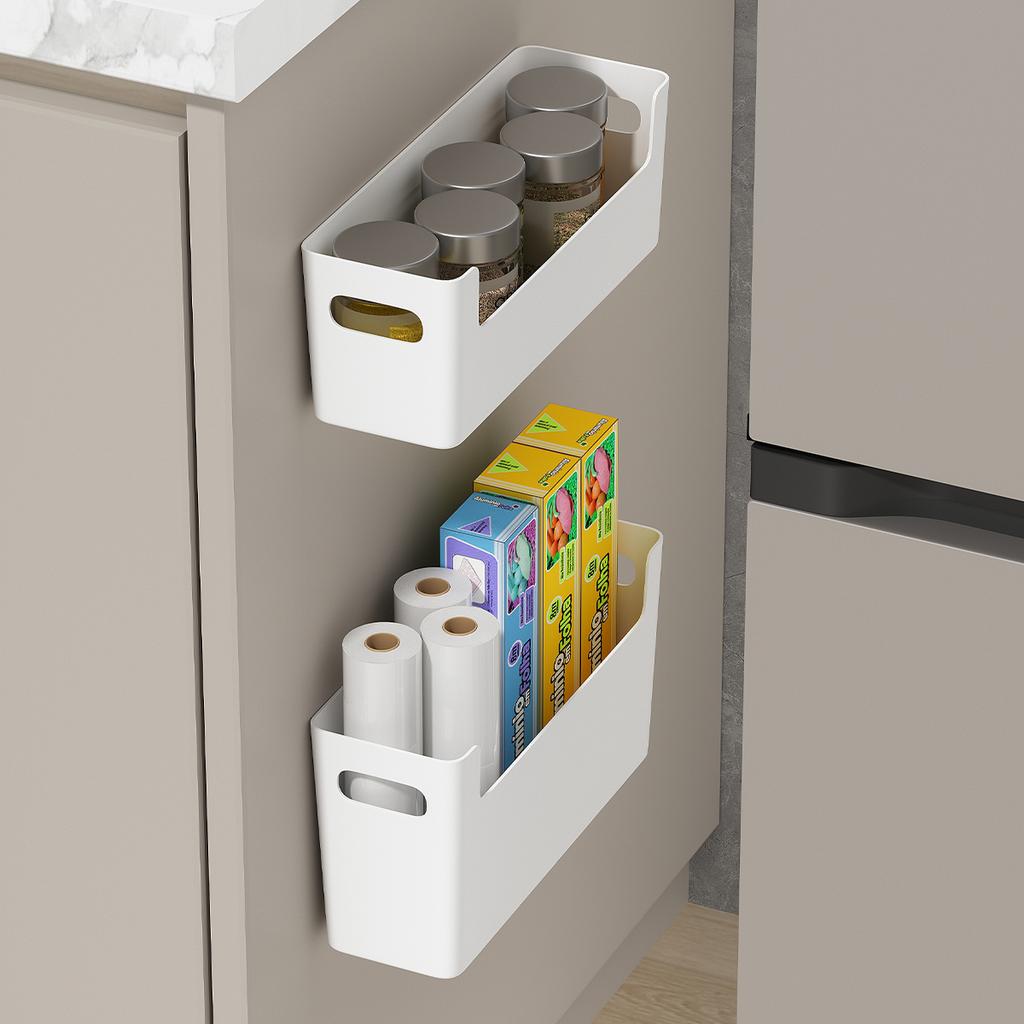  Wall Mounted Cabinet Plastic Storage Rack Multifunctional Punch Free Fridge Door Storage Holder Kitchen Storage Organiz