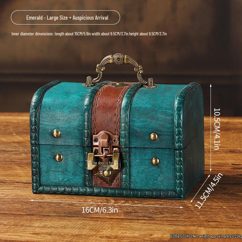 Antique-Style Distressed Wooden Jewelry Box with Lock – Secret Storage Treasure Chest Prop