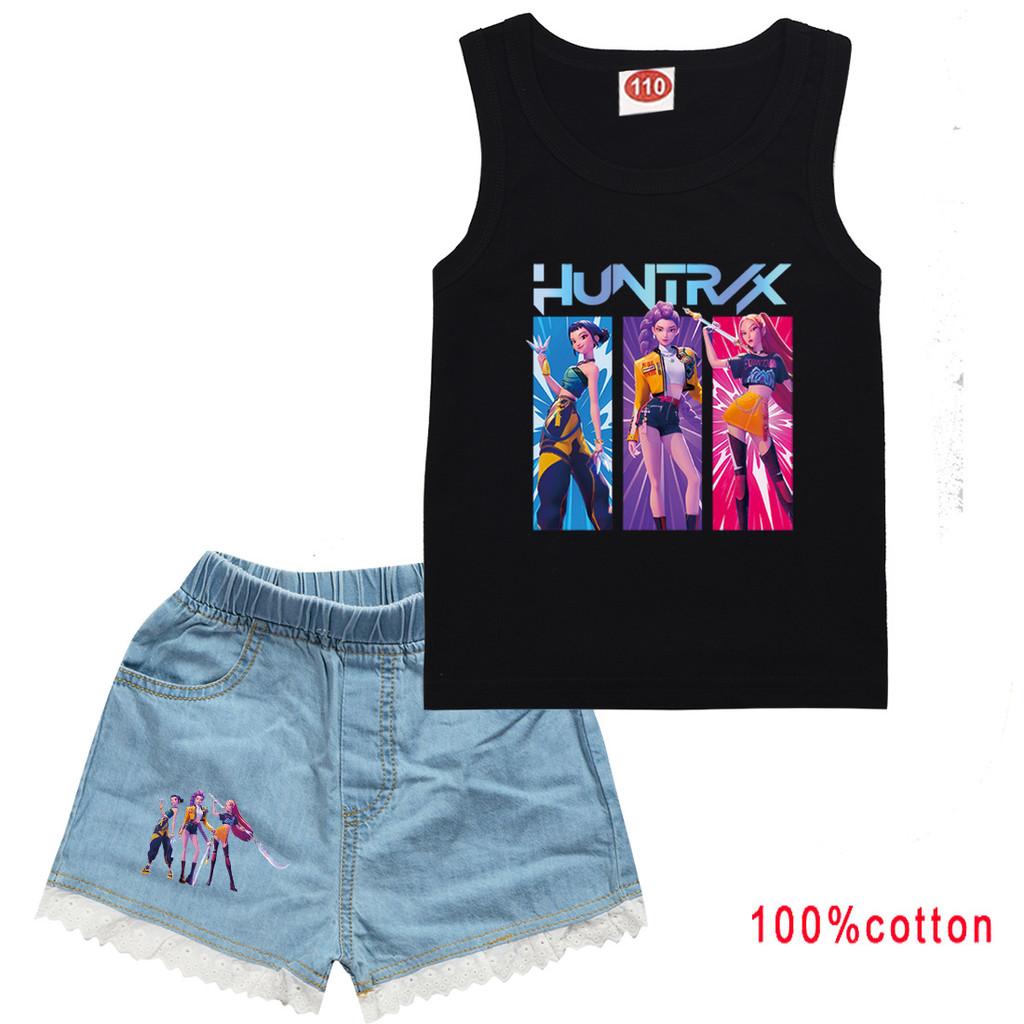 Kinder Mädchen Anime Cartoon Super Star Rumi Zoey Mira POP Sängerin Druck Lässiges Ärmelloses Tanktop Jeans Shorts Kleiderset