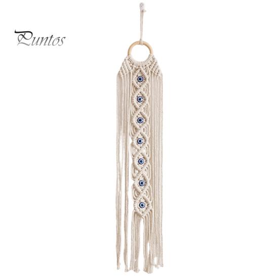 Fringed Edge Tapestry Boho Evil Eye Tapestry, Cotton Rope Braided Wall Hanging Turkish Blue for Living Room Bedroom Nursery Home Decoration D