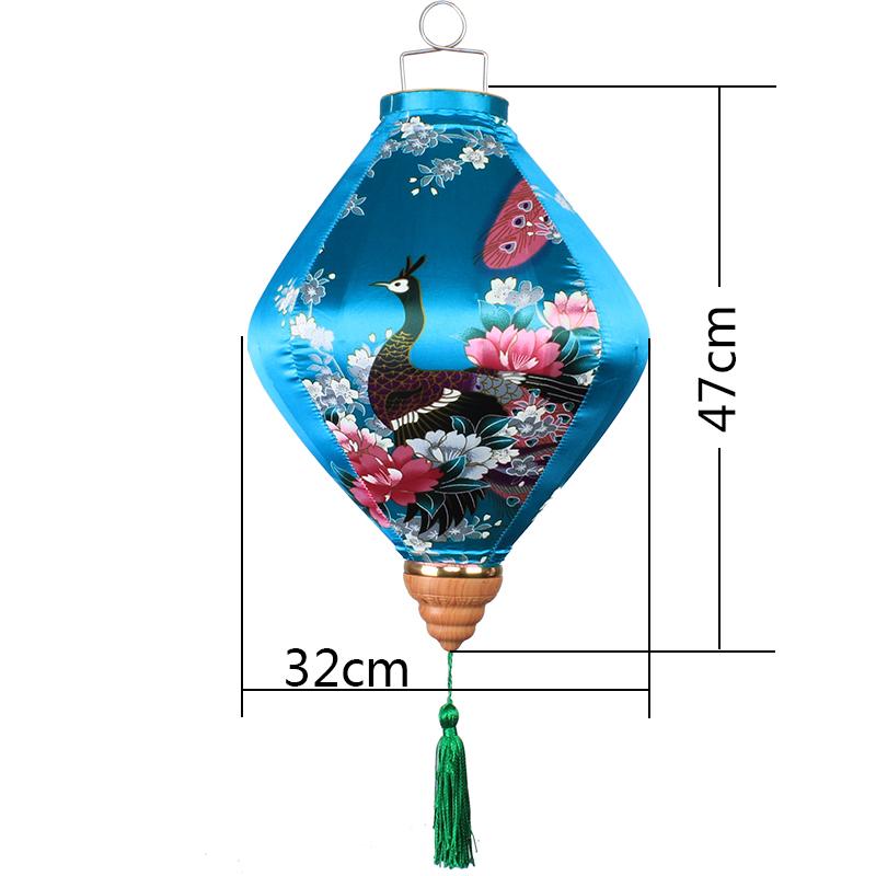 12/14Inch Chinese Traditional Style Silk Lantern Retro Peacock Pattern Hanging Lantern Vietnam Japan Spring Festival Party Decor