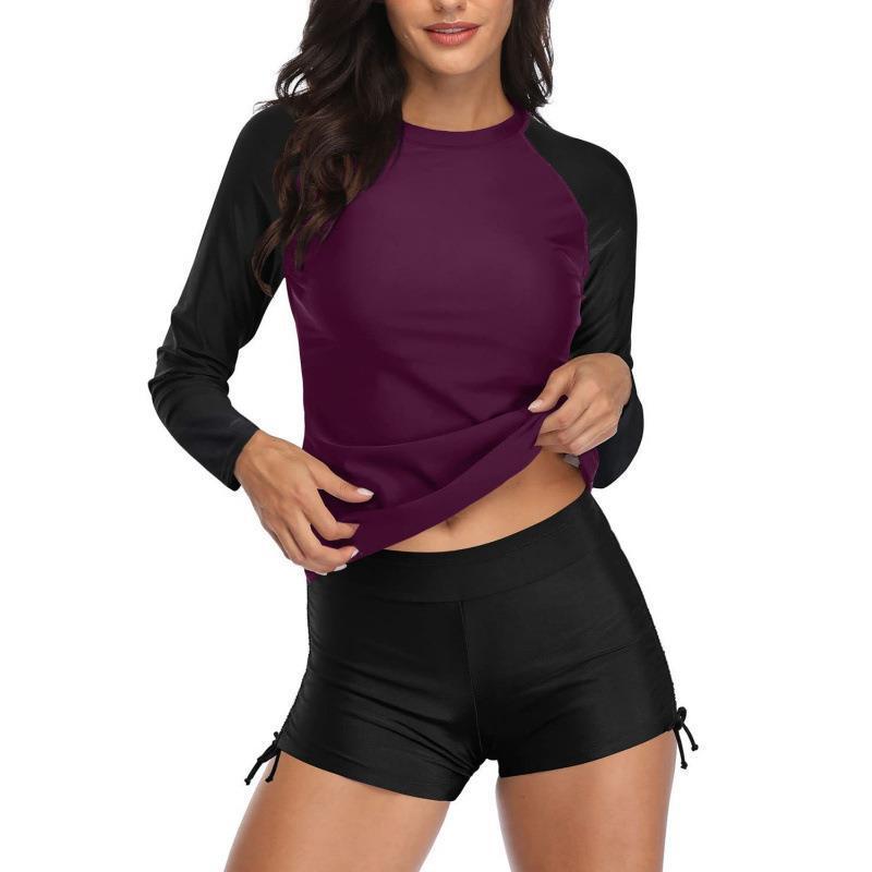 Traje de baño de surf de dos piezas para mujer con manga larga y bañador tipo bóxer 2024