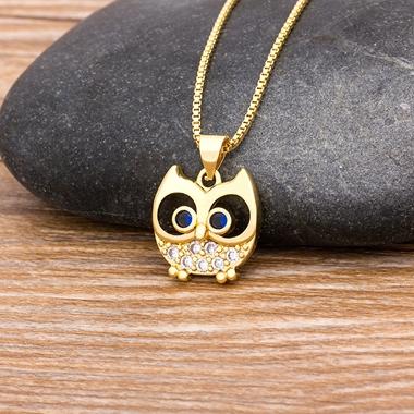 

Nidin New Arrival Charm Fashion Owl Pendant Long Sweater Chain Necklaces Vintage Statement Animal Rhinestone Jewelry For Women