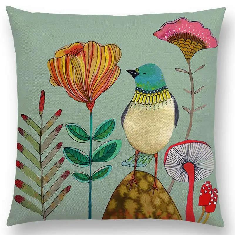 New Arrivals Watercolor Little Birds Pillow Case Floral Home Decor Cushion Cover