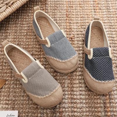 Damen Gestreifte Leinen Canvas Flache Schuhe Vegan Hanf Bequeme Damen Casual Espadrilles Loafers Grau Blau 2024