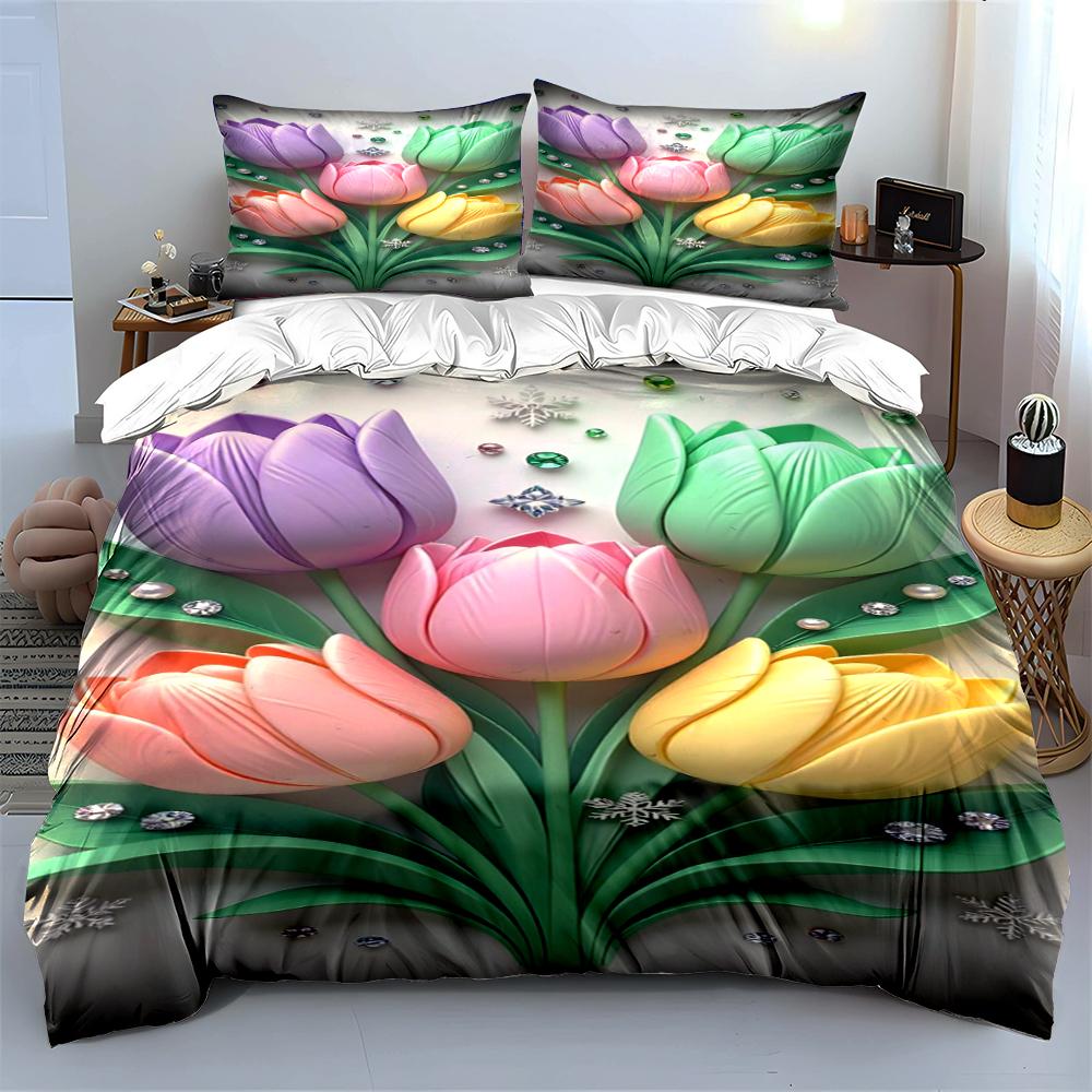 Colorful Tulip Flower Design Bedding Set Bedding set (1 duvet cover, 2 pillowcases, duvet not included)