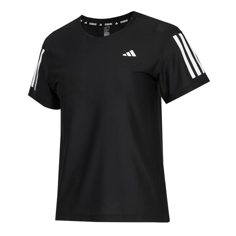 Adidas Training Running Exercise Casual Striped Pullover Short Sleeve T-Shirt Women Tops Black JY8581