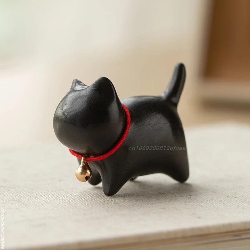 Mini Natural Wood Cat Dog Miniatures Hand-Carved Wooden Puppy Kitty Figures Room Decor Home Decoration Accessories Drop Shipping