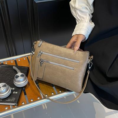 Damen Schultertasche Mehrschichtige Umhängetasche Weiches Leder Handy-Tasche