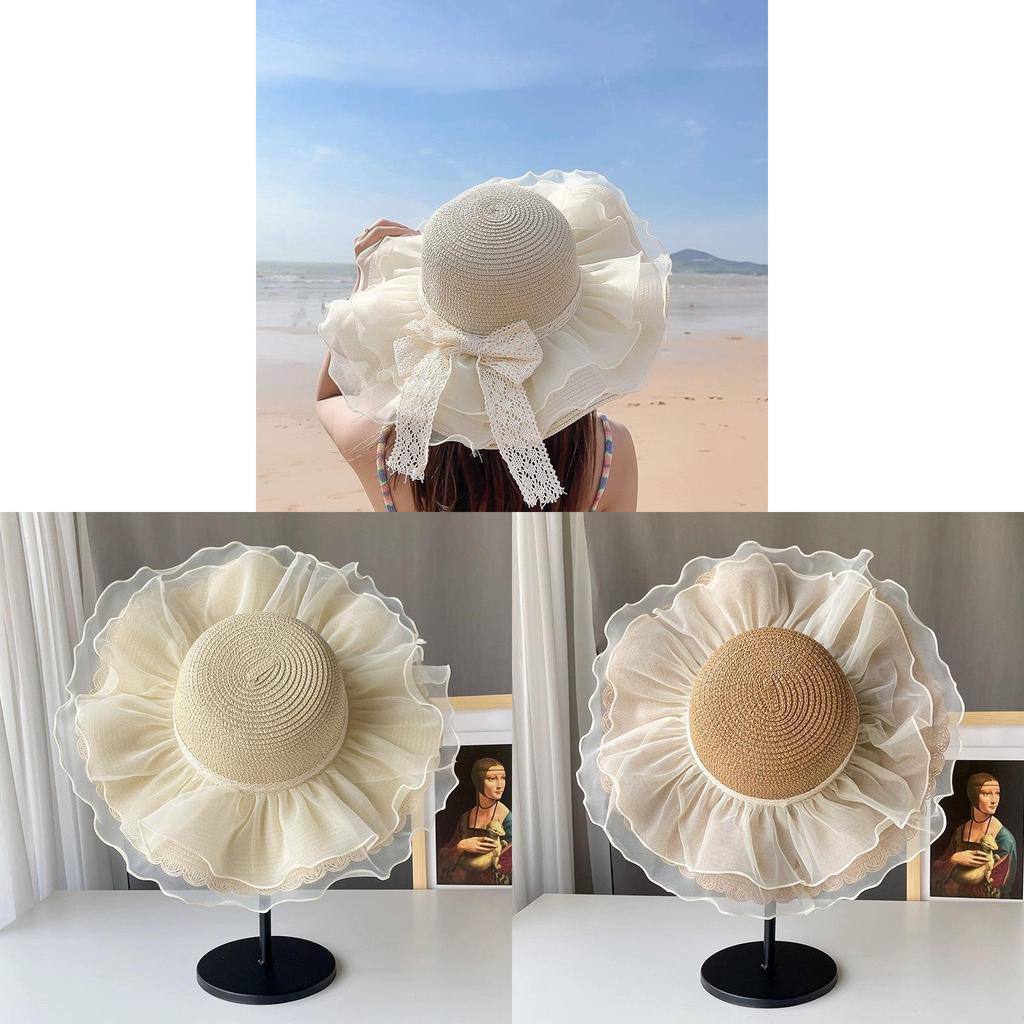 Kids Sun Protection Woven Straw Hat With Wide Brim For Beach Summer Holiday Dressup