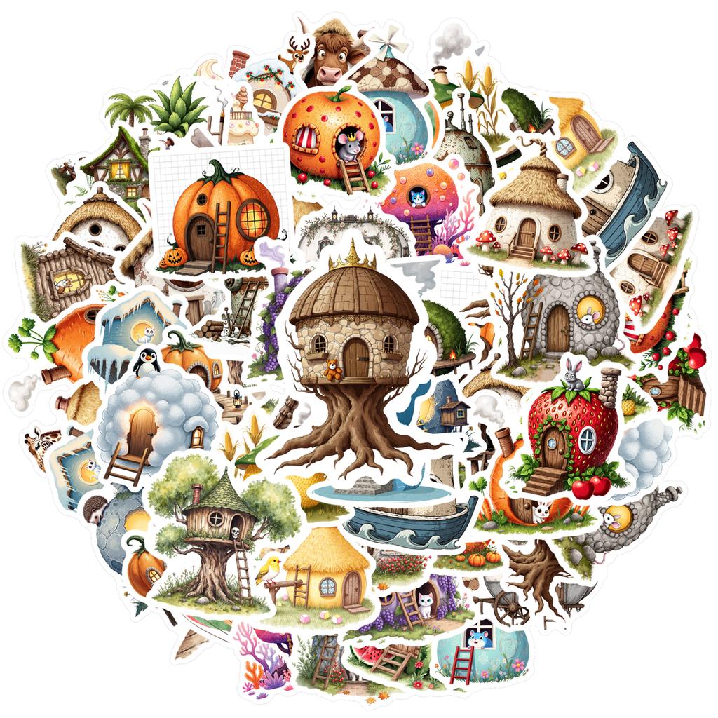 35pcs Cute Fairy Tale Stickers Creative Whimsical Houses Stickers Stickers For Notebook Luggage Mobile Phone