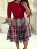 Women's Round Neck 3/4 Sleeve Geometric Print Midi Dress With Belt African Ethnic Office Swing Dress