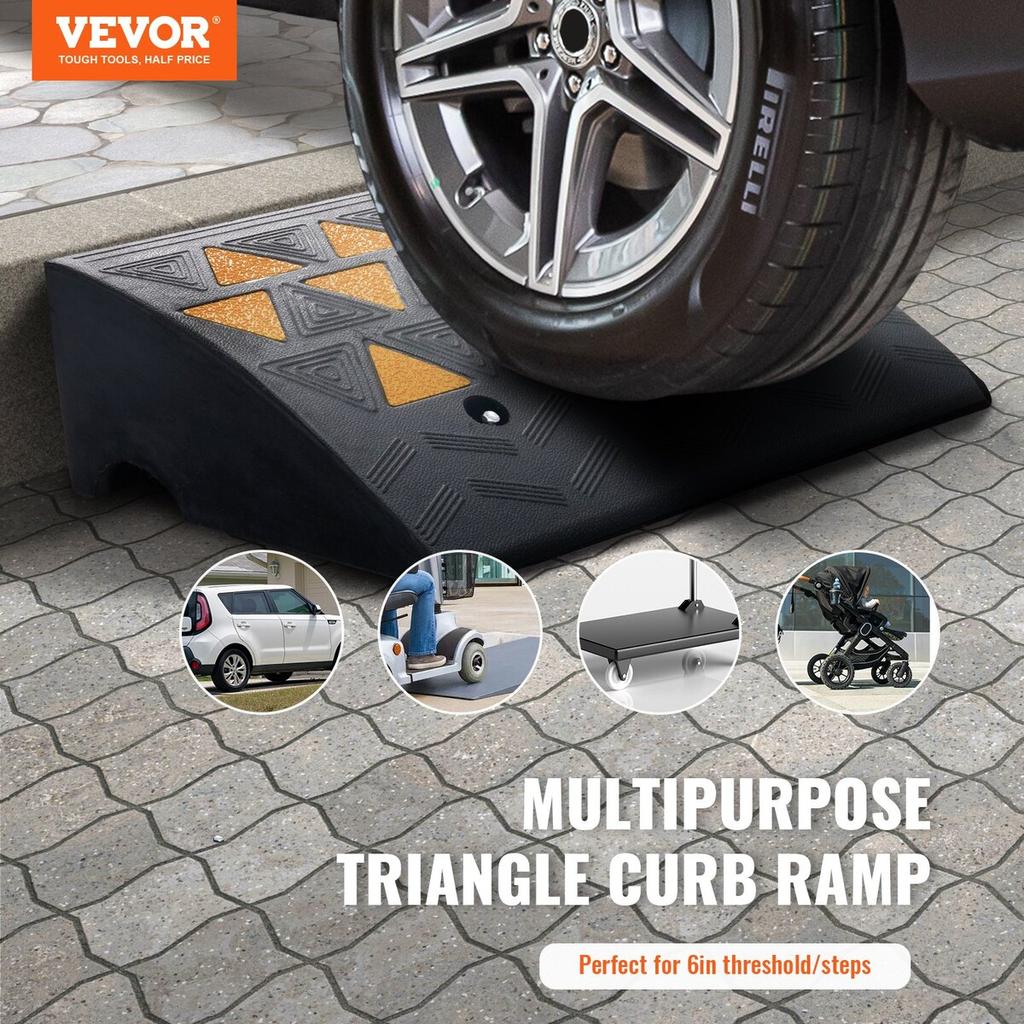 Rubber Curb Ramp 2 Pack, 6" Rise Height Heavy-Duty 33069 Lbs/15 T Capacity Threshold Ramps, Driveway Ramps with Stable Grid Structure for Cars,