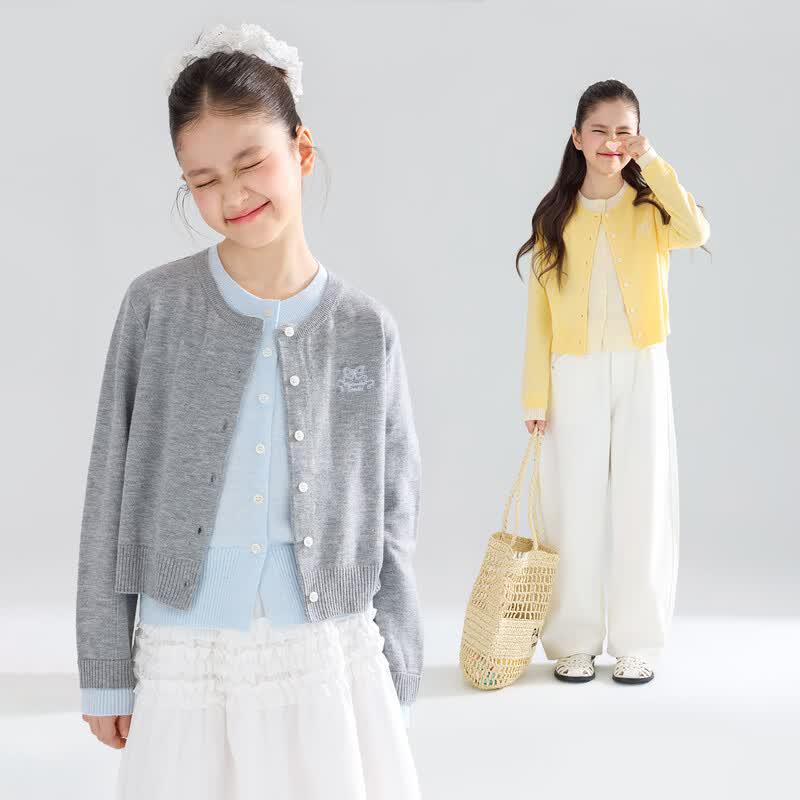 Mucmukn Girls Faux Two-Piece Bowknot Wool Blend Cardigan 120CM