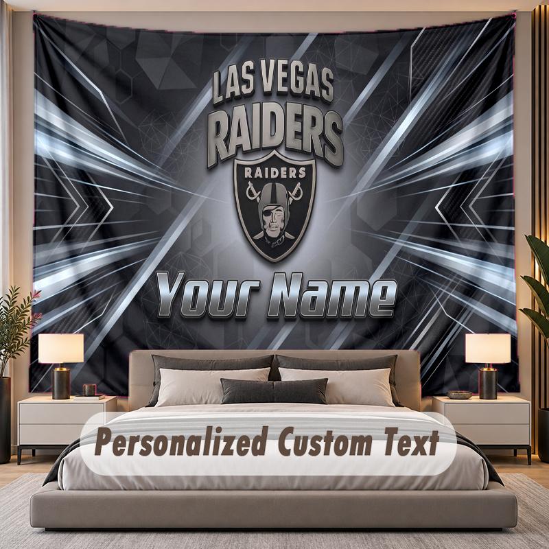 Custom Name Text Tapestry Las Vegas Raiders Personalized Polyester Wall Tapestry For Bedroom And Room